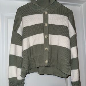 Striped Green and White Women's Sweater